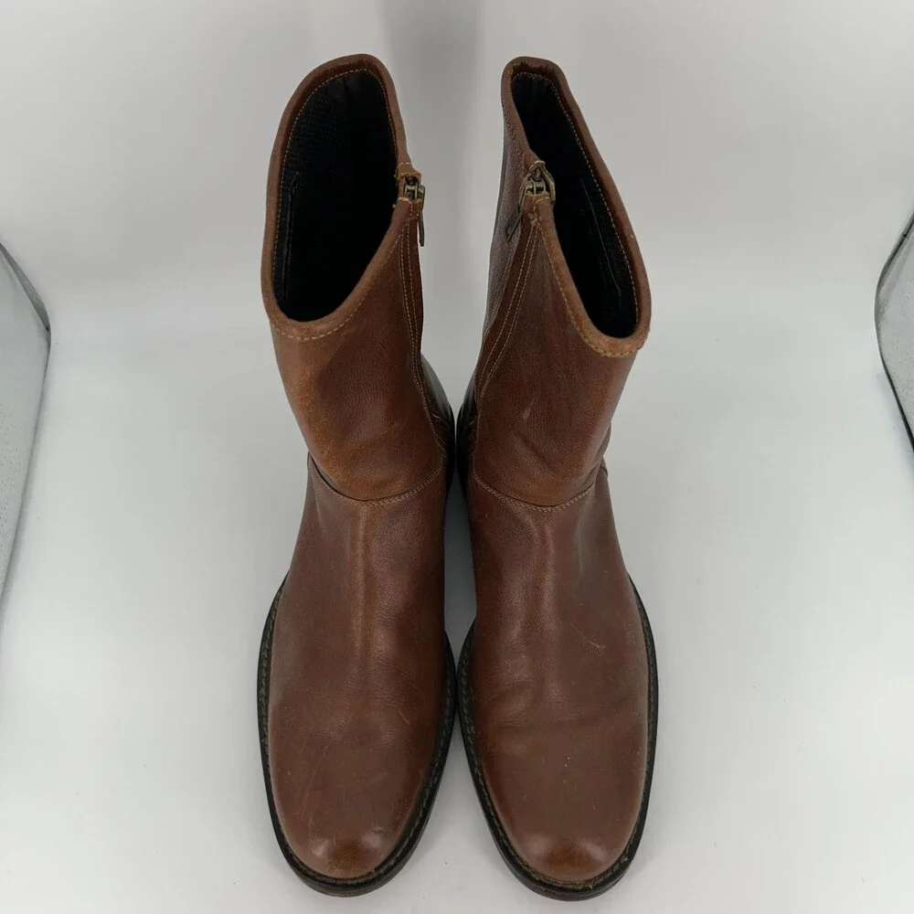 Cole Haan Boots Mens Size 10 M Brown Leather Mid Calf Zip Biker Lined Grip Sole